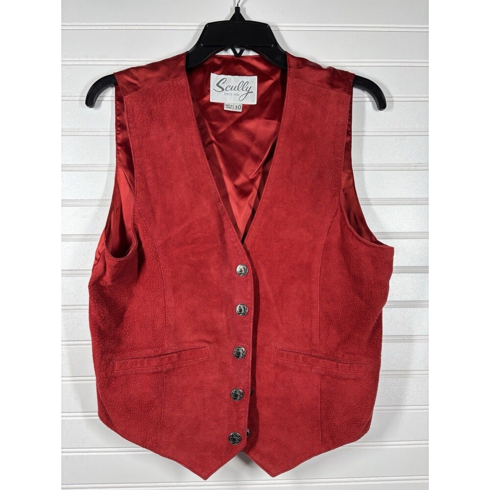 Scully Suede Leather Vest Womens 10 Large Red Western Cowboy Snaps
